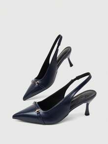 CUCCOO BIZCHIC Women's Pointed Toe Buckle Design Everyday Versatile Fashion High Heels Fall Shoes - Navy Blue - View 3