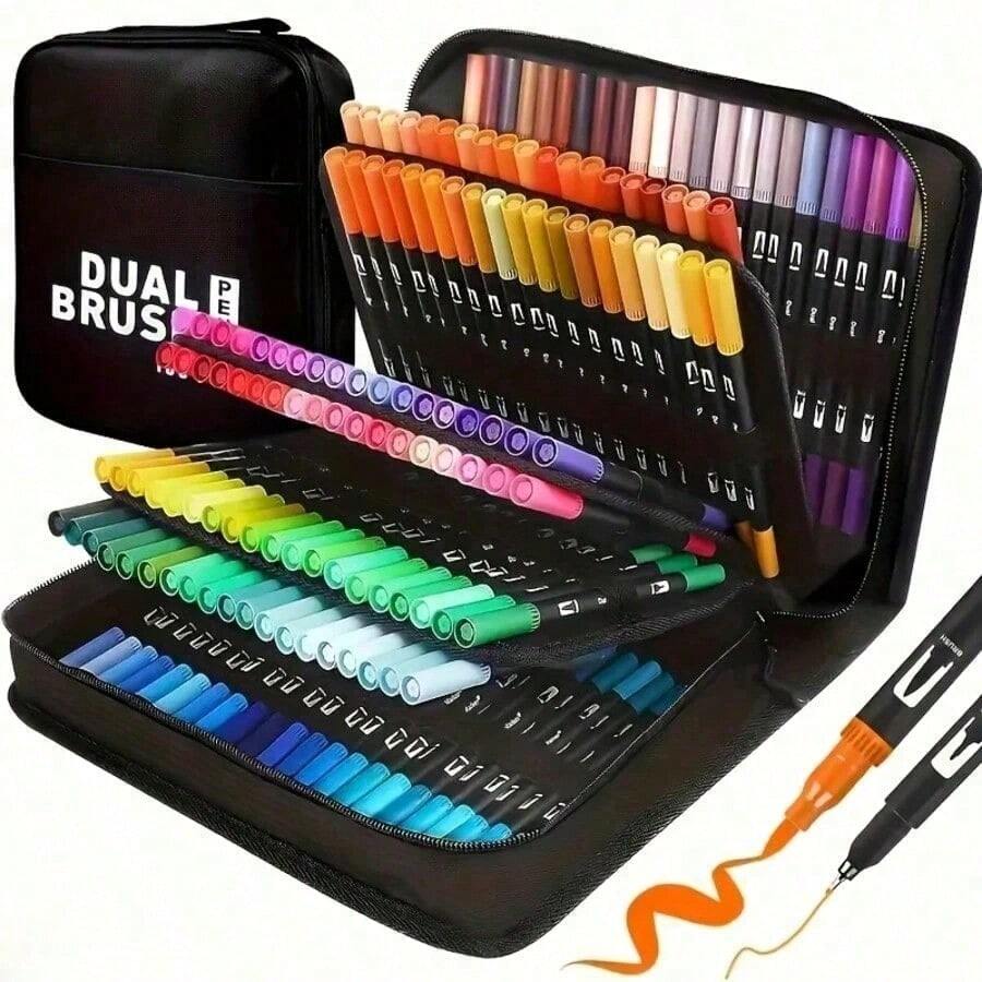 48pcs Dual-Tip Colored Pens Art Marker Set, Suitable For Adult Coloring Books, Christmas Cards, Notes, Carving, Calligraphy, Journals, Back To School - multicolor - View 1