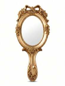 Muroi Mono 1Pc Resin Retro Baroque Hand Mirror, Ins Luxury Embossed Floral Princess Lolita Makeup Mirror, Clear Portable Handheld Cosmetic Mirror For Salon Grooming & Room Ornament, Nice Present For Birthday, Valentine's Day, Mother's Day, Thanksgiving Day - Multicolor - View 14