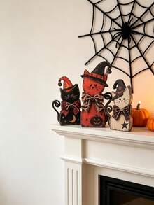 Vintage Halloween Witch Cat Decor Set Halloween Kitten Wooden Sign Ornament Decoration - 1PC - View 6