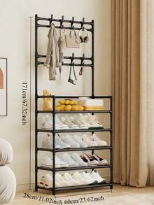 1 Piece 4-5 Layer Stainless Steel Shoe Rack - Save Space, Easy To Assemble, Durable Design Suitable For Entrance Hall And Bedroom, Simple Style Standalone Entrance Shoe Cabinet | Modern Shoe Rack | Strong Structure, Multi-Functional Coat Hook - Multicolor - View 10