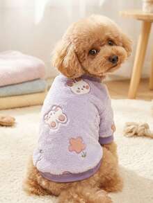 PETSIN 1 Pc Pet Cat Dog Universal Purple Little Rabbit Cute Pattern Printed Plush Warm Elastic Comfortable Dog Round Neck - Multicolor - View 4