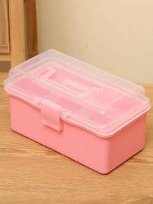 2 Layers Large Capacity Transparent Plastic Folding Tool Organizer Box Waterproof Portable Storage With Handle For Home And Garage Character Organizer Storage Back To School Home Decor - Multicolor - View 7