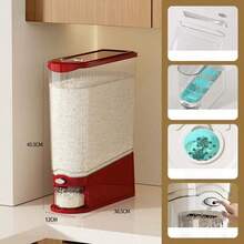 1 Piece Large Capacity Rice Storage Bucket With Measuring Cup Moisture Proof Insect Resistant Airtight Sealed Grain Storage Container Multipurpose Household Sealed Bin For Kitchen Pantry Home Use Grain Pet Supplies Storage Organization - Rose Red - View 6