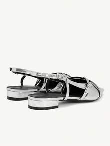 CUCCOO CHICEST Women's Cross Strap Bimetal Buckle Back Trip Strap Pointed Toe Competent Commuter Glossy Patent Leather Silver Backspace Sandals Workplace Commuter D - Silver - View 5