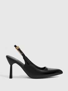 CUCCOO SZL Women's Leather Belt Buckle Design Round Toe Stiletto High Heel Sexy Fashion Shiny Black Pumps For Party, Date, Daily Wear, Birthday Party - Black - View 3