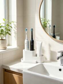 1 Piece 3-Hole Electric Toothbrush Storage Rack, Available In Black And White, Toothbrush And Toothpaste Are Stored Separately, Toothbrush Storage Rack, ABS Plastic Material, Extra Toothpaste Storage Space. Removable And Easy-To-Clean Storage Rack - Multiple I-style - View 2