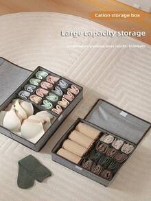 1/3pcs Gray Underwear And Sock Storage Box, Simple Style, Linen Cotton Rectangular Foldable Divider Underwear And Sock Storage Box, Drawer-Style Divider Storage Suitable For Family Use. - Grey - View 3