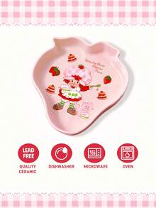 Strawberry Shortcake X SHEIN طبق/صحن بنمط فراولة لطيف، آمن للاستخدام في الميكروويف وغسالة الأطباق، يمكن استخدامه لتقديم الوجبات الخفيفة والفواكه والكعك، وتخزين مفاتيح المدخل والإكسسوارات، أفكار هدايا - الأحمر - مشاهدة 3