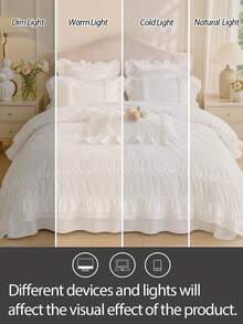 Cirelle 3pcs White Ruffled Duvet Cover Set , Ultra Soft Polyester Princess Style Bedding Set, Breathable Aesthetic Cream Duvet Cover With 1/2 Shams (No Insert) - White - View 7