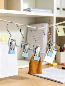 10pcs High Quality Stainless Steel Clothes Clips, Adjustable Metal Pants Rack With Clips, Laundry Clips With Hooks, Portable Hanging Clothes Clips For Clothing, Pants, Skirts, Decoration, Spring, Minimalist, Summer Tops - Multicolor - View 6