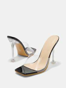 Glitzique صنادل نسائية مفتوحة الأصابع بكعب شفاف رفيع صيفية قابلة للتنفس - الأسود - مشاهدة 11
