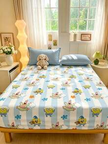 SpongeBob SquarePants | SHEIN 1 Cartoon Mattress (Excluding Pillowcase), Available In A Variety Of Sizes, Suitable For Single Bed/Double Bed/Queen Bed/King Bed, Comfortable And Soft, Breathable And Warm, Machine Washable, Great Gift. - Blue and White - View 4