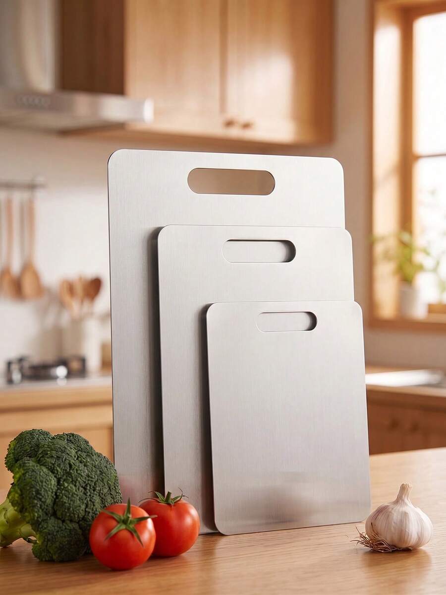 Haus Hana 1PC Stainless Steel Cutting Board, Solid Metal Kitchen Chopping Board With Hanging Hole, Rustproof Non-Porous Smooth Surface Meat Fruit Vegetable Cutting Mat, Dishwasher Easy Clean Cooking Prep Board For Home Kitchen - Silver - View 1