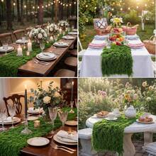 1‑Pack Artificial Moss Mat, DIY Faux Moss, Artificial Moss Table Runner For Wedding Table Centerpiece, Fairy Garden, Indoor Green Grass Wall, Party Office Home Bedroom, Fall Wedding & Halloween Decor - Green - View 2