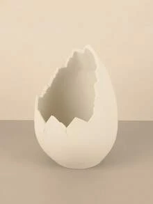 1PC Standard Size Cracked Eggshell Shape Succulent Planter Flower Pot With Creative Minimalist White Finish Cracked Texture Design For Desktop Home Office Garden Balcony Display Decorative Indoor Plant Container Essential - A - View 3