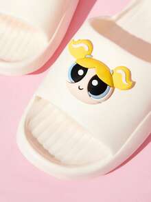 THE POWERPUFF GIRLS X SHEIN 時尚可愛卡通白色一腳蹬拖鞋 防滑快乾浴室拖鞋，輕量耐用 EVA 材質，居家使用 - 白色 - 查看 3