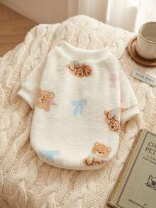 PETSIN 1 Pc Cute Scarf Bear Bow Printed Pet Autumn/Winter Thick Flannel Pet Warm Clothes - Multicolor - View 3