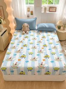 SpongeBob SquarePants | SHEIN 1 Cartoon Mattress (Excluding Pillowcase), Available In A Variety Of Sizes, Suitable For Single Bed/Double Bed/Queen Bed/King Bed, Comfortable And Soft, Breathable And Warm, Machine Washable, Great Gift. - Blue and White - View 2
