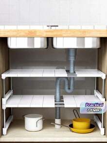 Estantería vertical, estructura de soporte de acero inoxidable, panel de plástico, longitud ajustable, adecuada para almacenamiento en la cocina, almacenamiento en el hogar, almacenamiento en dormitorios, almacenamiento de utensilios de cocina, decoración de habitaciones, adecuada para la cocina - Acero inoxidable + blanco - Ver 1