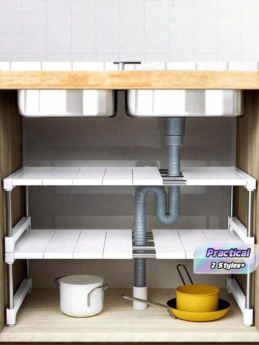 Estantería vertical, estructura de soporte de acero inoxidable, panel de plástico, longitud ajustable, adecuada para almacenamiento en la cocina, almacenamiento en el hogar, almacenamiento en dormitorios, almacenamiento de utensilios de cocina, decoración de habitaciones, adecuada para la cocina - Acero inoxidable + blanco - Ver 1