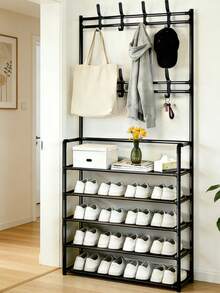 1 Piece 4-5 Layer Stainless Steel Shoe Rack - Save Space, Easy To Assemble, Durable Design Suitable For Entrance Hall And Bedroom, Simple Style Standalone Entrance Shoe Cabinet | Modern Shoe Rack | Strong Structure, Multi-Functional Coat Hook - Multicolor - View 1