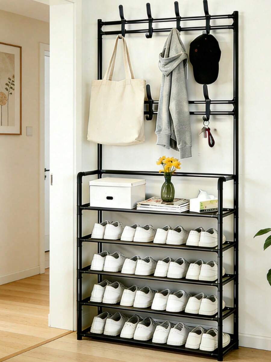 1 Piece 4-5 Layer Stainless Steel Shoe Rack - Save Space, Easy To Assemble, Durable Design Suitable For Entrance Hall And Bedroom, Simple Style Standalone Entrance Shoe Cabinet | Modern Shoe Rack | Strong Structure, Multi-Functional Coat Hook - Multicolor - View 1