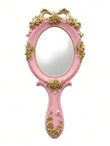 Muroi Mono 1Pc Resin Retro Baroque Hand Mirror, Ins Luxury Embossed Floral Princess Lolita Makeup Mirror, Clear Portable Handheld Cosmetic Mirror For Salon Grooming & Room Ornament, Nice Present For Birthday, Valentine's Day, Mother's Day, Thanksgiving Day - Multicolor - View 13