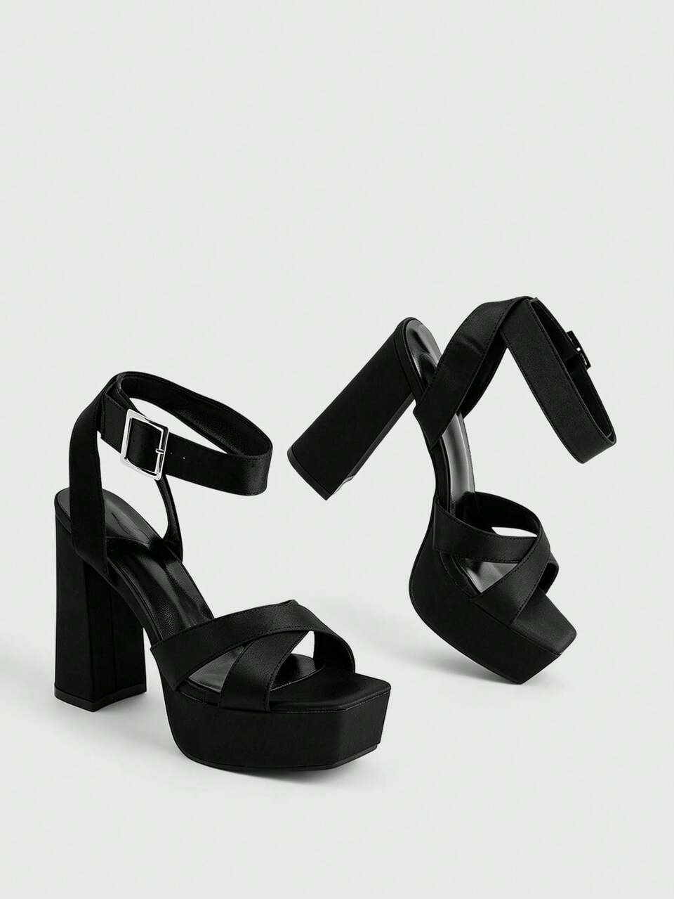 CUCCOO LuxiPop Square Toe Crossed Thin Strap Thick Heel Sandals Women's Fashion Rear Strap Open Toe Heightening Banquet Dress Elegant High Heel Shoes