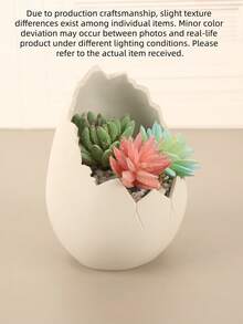 1PC Standard Size Cracked Eggshell Shape Succulent Planter Flower Pot With Creative Minimalist White Finish Cracked Texture Design For Desktop Home Office Garden Balcony Display Decorative Indoor Plant Container Essential - A - View 5