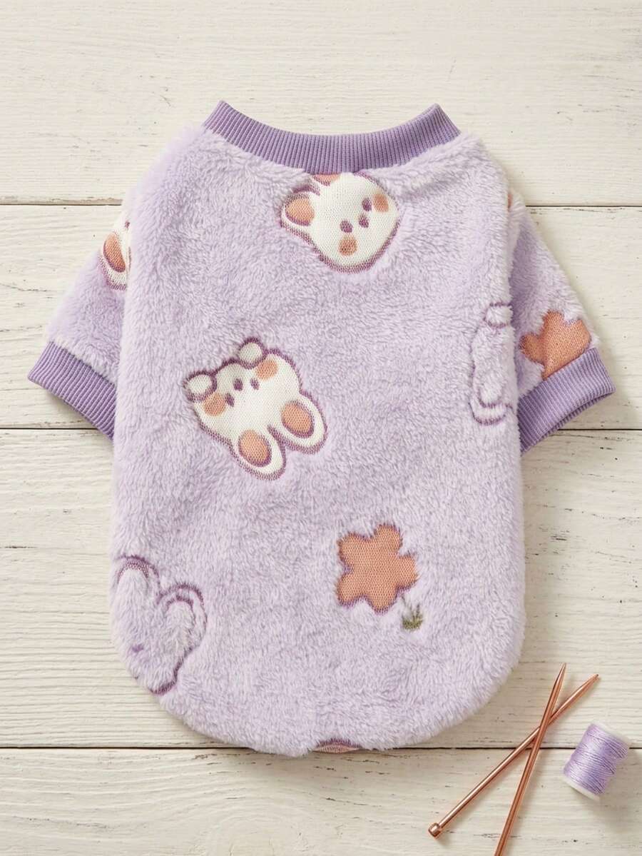 PETSIN 1 Pc Pet Cat Dog Universal Purple Little Rabbit Cute Pattern Printed Plush Warm Elastic Comfortable Dog Round Neck - Multicolor - View 1