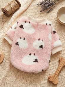 PETSIN 1 Pc Pet Dog Cat Universal Pink Fleece Lamb Print Warm Crew Neck Sweatshirt - Multicolor - View 1