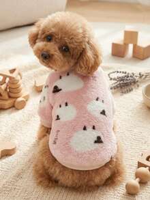 PETSIN 1 Pc Pet Dog Cat Universal Pink Fleece Lamb Print Warm Crew Neck Sweatshirt - Multicolor - View 4