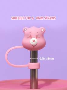 SHEIN X Care Bears 2 Silicone Bear Pattern Straw Covers (Excluding Straws), Come On Bear, Gifts. - Multicolor - View 4