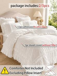 Cirelle 3pcs White Ruffled Duvet Cover Set , Ultra Soft Polyester Princess Style Bedding Set, Breathable Aesthetic Cream Duvet Cover With 1/2 Shams (No Insert) - White - View 6