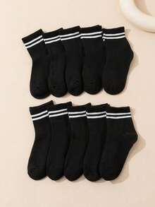 SHEIN 10 Pairs Of Baby Socks For Older Children, Suitable For Black And White Stripes, Versatile Classic Leisure, Suitable For Outdoor Sports - Black - View 3