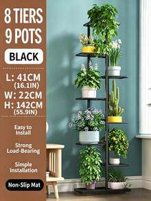 8/9層室內金屬花架，可放置多盆植物，高端角落植物收納架，適用於露台、花園、客廳、陽台、臥室，黑色 - 黑色 - 查看 5