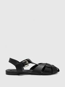 CUCCOO BIZCHIC Women's Closed-Toe Fisherman Sandals - Woven Buckle Ankle Strap Flat - Black - View 7
