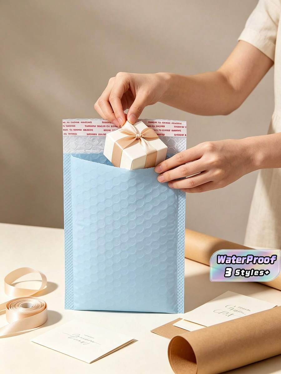 20Pcs Blue Matte Bubble Mailers, Self‑Adhesive Thickened Padded Envelopes, Waterproof Foam Shipping Packaging Bags - 20pcs/blue Bubble Bag - View 1