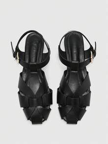 CUCCOO BIZCHIC Women's Closed-Toe Fisherman Sandals - Woven Buckle Ankle Strap Flat - Black - View 2