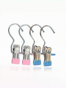 10pcs High Quality Stainless Steel Clothes Clips, Adjustable Metal Pants Rack With Clips, Laundry Clips With Hooks, Portable Hanging Clothes Clips For Clothing, Pants, Skirts, Decoration, Spring, Minimalist, Summer Tops - Multicolor - View 9