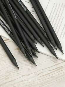 12Pcs Per Box All‑Black HB Pencils, Triangular Barrel Pencils With Eraser, Resin Barrel, Writing Stationery For Office & Business Use - Rectangle - View 3