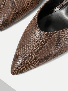 Mnmlis Spring/Summer Snake Print Pointed Tip Thin Heel Retro Empty High Heel Sandals Commuter Dating - Brown - View 4