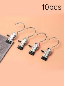 10pcs High Quality Stainless Steel Clothes Clips, Adjustable Metal Pants Rack With Clips, Laundry Clips With Hooks, Portable Hanging Clothes Clips For Clothing, Pants, Skirts, Decoration, Spring, Minimalist, Summer Tops - Multicolor - View 12