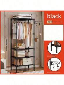 1pc Portable Wardrobe, Multi-Functional Multi-Layer Metal Clothes Storage Cabinet/Clothes Rack, Clothing Storage, Hanging Rod, Bedroom Living Room Storage, Shoe Storage, Luggage Storage, Bedroom School Dormitory Storage Rack, Ideal Choice For Home - View 8
