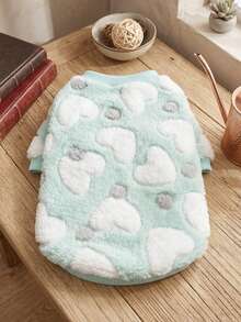 PETSIN 1 Pc Pet Universal Blue Flannel Warm Round Neck With White Heart Print - Multicolor - View 5