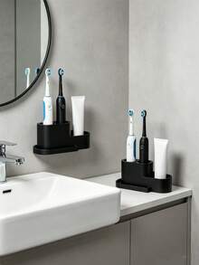 1 Piece 3-Hole Electric Toothbrush Storage Rack, Available In Black And White, Toothbrush And Toothpaste Are Stored Separately, Toothbrush Storage Rack, ABS Plastic Material, Extra Toothpaste Storage Space. Removable And Easy-To-Clean Storage Rack - Multiple I-style - View 1