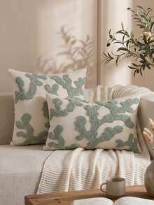 Cirelle 1 Stück/2 Stücke Ganzjahres-3D-gesteppte Korallen-Kissenbezüge, Küsten-Nautik-Strukturierte quadratische Kissenbezüge, Boho-Strand-Neutrale dekorative Kissenbezüge für Sofa, Schlafzimmer, Erker & Ferienhaus-Inneneinrichtung, Kissenfüllung nicht enthalten - Taubenblau - Übersicht 1