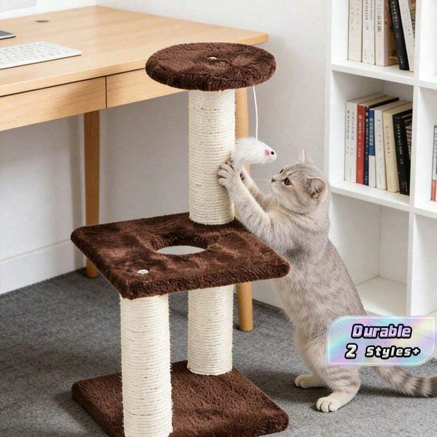 Indoor Cat Tree Tower, Pillar‑Style Cat Scratching Post With Hanging Mouse Teaser Toy, Interactive Durable Pet Cat Supply