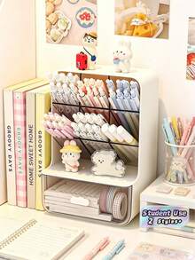 Transparent Drawer-Style Stationery Storage Box, Large Capacity Compartment Storage Box Suitable For Students, Multi-Function Desktop Organizer For School And Office School Supplies - Multicolor - View 1